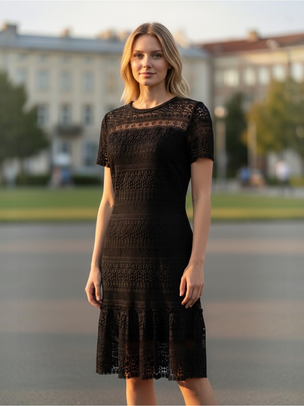Elie Tahari Black Lace Dress - Lined Back Zip Size 6